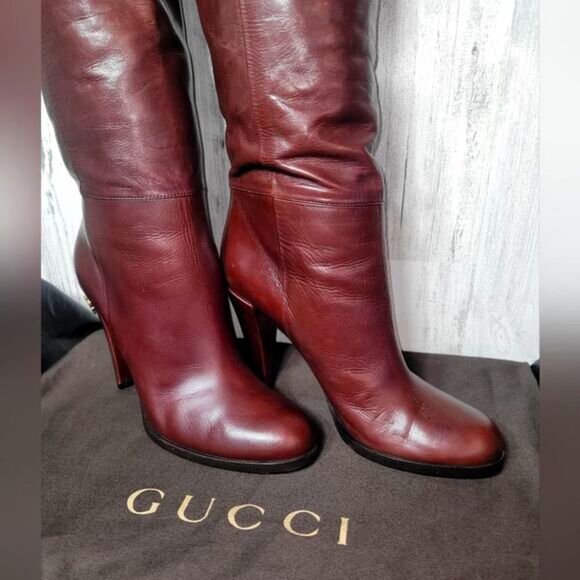 Authentic Gucci Elizabeth Brown Leather Knee Mid Calf Boots EUC STUNNING - Picture 3 of 11